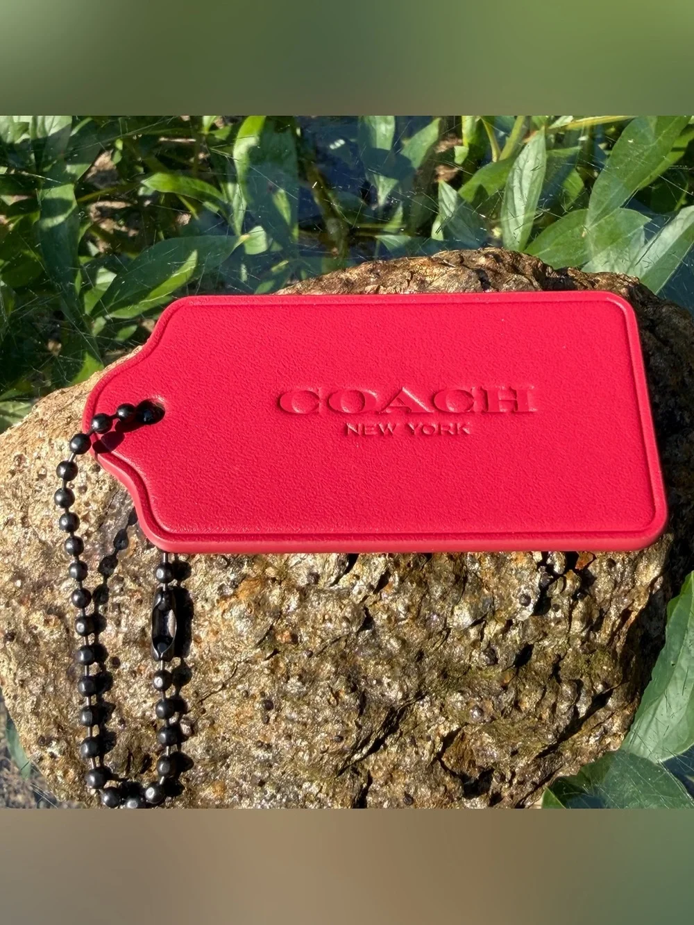 New Coach Large Leather Hangtag with Fu Print, 1 3/4” (L) × 3” (H)